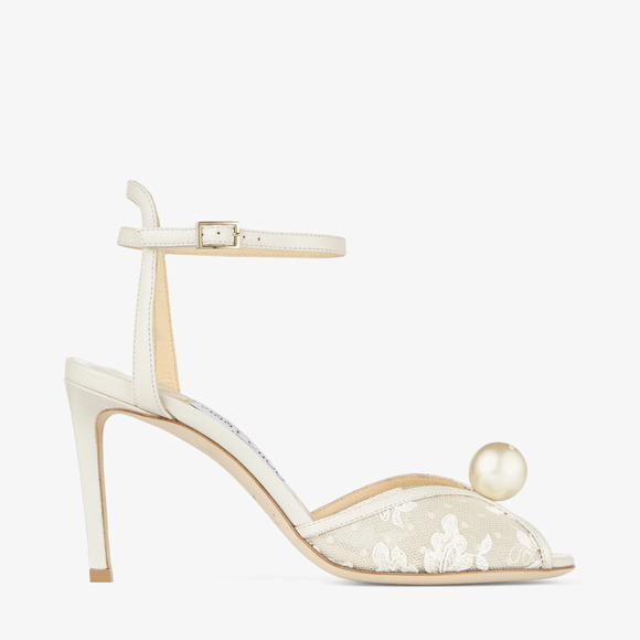 Jimmy Choo Sacora 85 Ivory White Lace Pearl Bridal Wedding Sandal Heel Pump 36.5 - Picture 2 of 8